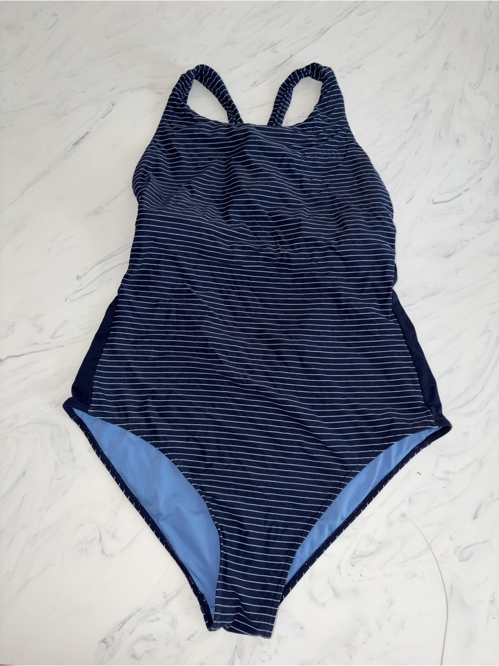 Carve Designs stripe one piece 
 swim bathing suit set navy white panel l